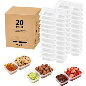 Double Compartment Snack Containers with Lids 9oz / 2 Sets of 20 NIB